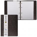 Тетрадь на кольцах А5 (180х220мм), 120л, кожзам, клетка, крем.блок, BRAUBERG Main, черный, 402004