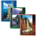 Блокнот МАЛЫЙ ФОРМАТ (105х145мм) А6, 80л, гребень, картон, HATBER, Пейзажи, 80ЗК6B1гр