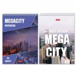 Блокнот А5 (145х205мм), 80л, гребень, картон, клетка, HATBER, Megacity (Город) 80Б5С1гр