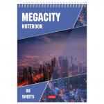 Блокнот А5 (145х205мм), 80л, гребень, картон, клетка, HATBER, Megacity (Город) 80Б5С1гр