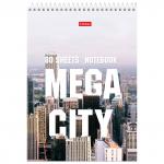 Блокнот А5 (145х205мм), 80л, гребень, картон, клетка, HATBER, Megacity (Город) 80Б5С1гр