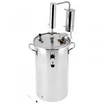 Дистиллятор элит из нержавеющей стали "Первач" 20л, охладитель, клапан контроля избыточного давления, сухопарник со сливом отходов, термометр, широкое горло 24 см, съемная крышка, для всех типов плит (