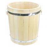 Запарник для бани деревянный 14л, д32 см, h35 см, с пластмассовой вставкой, веревочные ручки, двойная металлическая обвязка, липа (Россия)