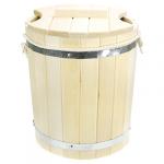 Запарник для бани деревянный 14л, д33 см, д35 см, с крышкой, с пластмассовой вставкой, веревочные ручки, двойная металлическая обвязка, липа (Россия)