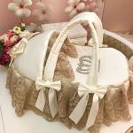 Люлька-переноска для новорожденного "Императрица" (молочная с золотым кружевом и стразами)