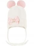 Шапочка теплая с розовыми помпонами и бантом