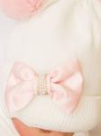 Шапочка теплая с розовыми помпонами и бантом