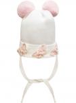 Шапочка теплая с розовыми помпонами и бабочками