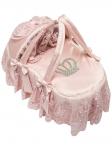 Люлька-переноска для новорожденного "Роскошь с бантиками" (розовая Русский Сатин с розовым кружевом, стразами, бантом)