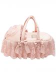 Люлька-переноска для новорожденного "Роскошь с бантиками" (розовая Русский Сатин с розовым кружевом, стразами, бантом)