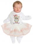 Комбинезон на кнопках с молочной юбочкой и кружевом "Совушка"