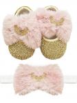 Набор Пинетки и повязка со стразами розовый мех и крылышки (золото)
