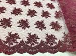 Вышивка на гипюре кордом D-1198 бордо