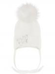 Шапочка теплая с белым помпоном из песца и бабочкой