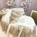 Люлька-переноска для новорожденного "Роскошь" (молочная с золотым кружевом, стразами, бантом)