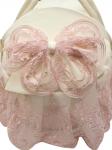 Люлька-переноска для новорожденного "Роскошь с бантиками" (молочная с розовым кружевом, стразами, бантом)