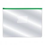 Папка на молнии прозрачная, зеленая молния, ф.A4, 160мкм, с карманом