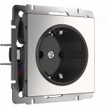 Механизм глянцевый никель - Розетка с заземлением (глянцевый никель)