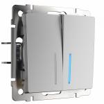 Механизм серебряный - Выключатель двухклавишный с подсветкой (серебряный)