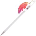 Ручка шариковая детская Лист синяя 0,5 мм., 129 мм., игольчатый стержень, корпус прозрачный подвеска, МС-5049