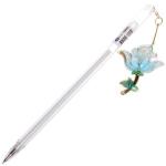Ручка шариковая детская Роза синяя 0,5 мм., 129 мм., игольчатый стержень, корпус прозрачный подвеска, МС-5048