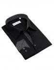 0197TEBS Черная однотонная мужская рубашка больших размеров с узорным подкроем