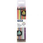 Карандаши цветные Milan 12 цв., 6 шт., двухсторонние трехгран., заточен., европодвес, Fluo-Metal,07123306