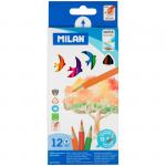 Карандаши цветные акварельные Milan "431", 12 цв + кисть, трехгран., картон, европодвес, 0742312/1110720/6