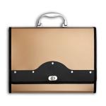 Папка-портфель, 13 отд., А4/335x240x35 мм, пластик, золотой/черный цв., 1 пластик. ручка, металл. замок, INDEX, METALLIC, пакет