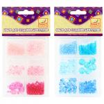 Бусины МИКС-1, прозрачные 6 видов и размеров, пластик, 40г, 2 цв. ассорти (розовый, голубой)