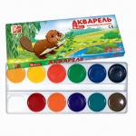 Краски акварельные, медовые, 12 цв., классика, без кисти, ЛУЧ, ZOO, пластик. подложка в картон. короб.