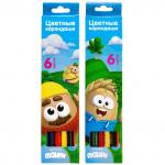 Набор карандашей цветных, (6 цв. в уп), дерево, заточ., трехгранный, ассорти, без ластика, ACTION!, ПУЗЫРИ, картон. короб. с е/п