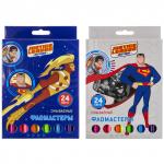 Набор фломастеров, (24 цв. в уп), смываемые, круглый корп., 2 дизайна, ACTION!, DC COMICS, картон. короб. с е/п