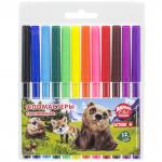 Набор фломастеров, (12 цв. в уп), смываемые, круглый корп., ACTION!, ANIMAL CLUB, ПВХ пенал с е/п