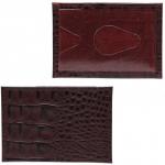 Обложка пропуск/карточка/проездной Croco-В-200 натуральная кожа бордо кайман (68)  217467
