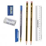 Набор STAEDTLER, ручка шариковая, карандаши ч/гр 2 шт.(HB), резинка стир, точилка, линейка,120SETBKD