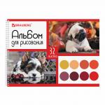 Альбом для рисования А4 32 л., гребень, выборочный лак, BRAUBERG, 205х290 мм, Собачки (1 Вид), 105081