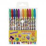 Ручки гелевые ЮНЛАНДИЯ, НАБОР 12 шт., АССОРТИ БЛЕСТКИ, корпус с печатью, 0,7мм, линия 0,5мм