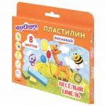 Пластилин восковой ЮНЛАНДИЯ "ВЕСЕЛЫЙ ШМЕЛЬ", 8 цветов, 120 г, СО СТЕКОМ, европодвес, 105034
