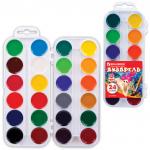 Краски акварельные BRAUBERG "МАГИЯ ЦВЕТА" 24 цв, медовые, круглые кюветы, пластиковый пенал, 190554