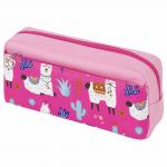 Пенал-косметичка ЮНЛАНДИЯ, 2 отделения, мягкий, "Ламы", розовый, 20х6х9 см, 228980