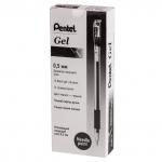 Ручка гелевая с грипом PENTEL (Япония), ЧЕРНАЯ, корпус прозрачный, узел 0,5мм, линия 0,25мм, K405
