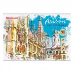 Альбом для рисования А4 40 л., скоба, глянцевый лак, BRAUBERG, 202х285 мм, Города (1 Вид), 105094