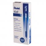 Ручка гелевая с грипом PENTEL (Япония), СИНЯЯ, корпус прозрачный, узел 0,5мм, линия 0,25мм, K405