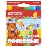 Восковые мелки утолщенные BRAUBERG/ПИФАГОР 6 цв., на масляной основе, яркие цвета, 222969