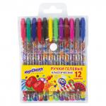 Ручки гелевые ЮНЛАНДИЯ, НАБОР 12 шт., АССОРТИ, корпус с печатью, узел 0,5мм, линия 0,35мм