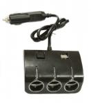 Разветвитель 3 гнезда 2 USB, черный c подсветкой