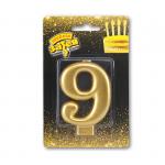 Свеча-цифра Золото 9,  8 см 1502-2842