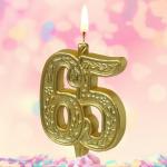 Свеча-цифра 65, золотая 3636