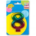 Свеча-цифра Радуга 8,  8 см 1502-3772